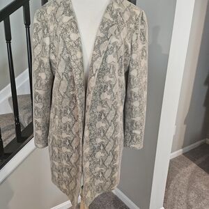 Chico’s Black/Tan Faux Leather Snakeskin Topper/Outerwear (Chico’s Size 3)